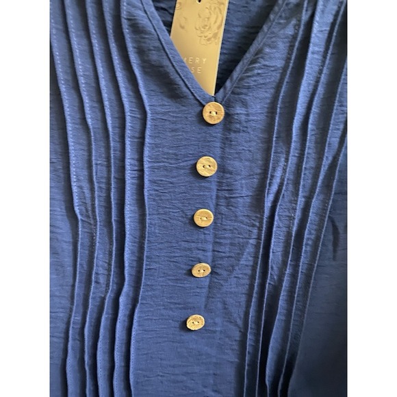 New Emery Rose Womens Size 2XL Navy V Neck Short Sleeve Ribbed Top Faux Button - Picture 3 of 9